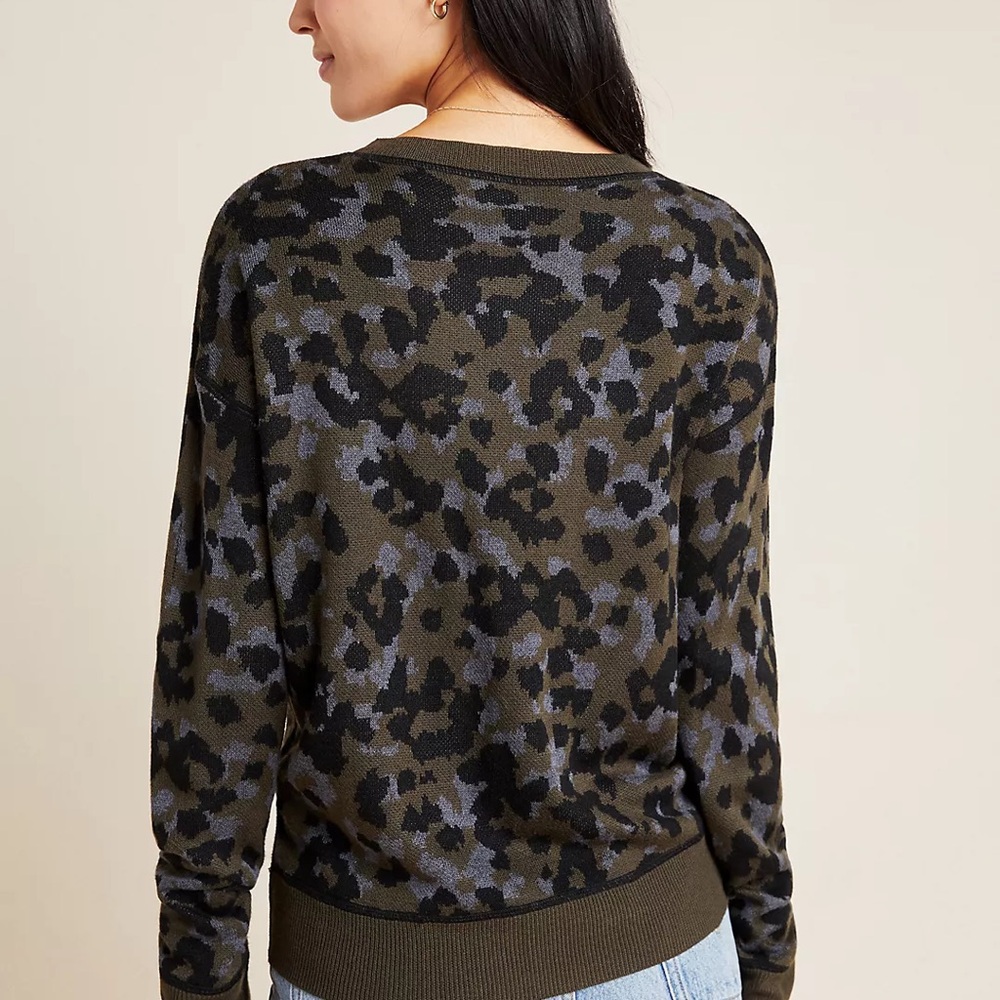 Anthropologie Ethan Leopard Camo Dark Knit Sweater - Picture 2 of 6